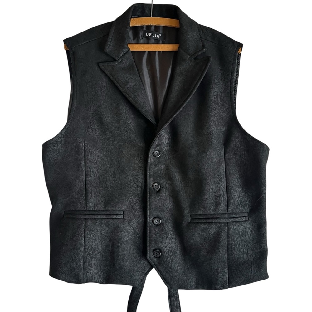 Black Button-Up Vest with Suede Material